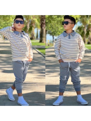 Burçak Butik 8/16 Yaş Erkek Çocuk Yakalı Full Likra Alt Üst Takım | Kışlık Çocuk Eşofman Takımı - Bayramlık