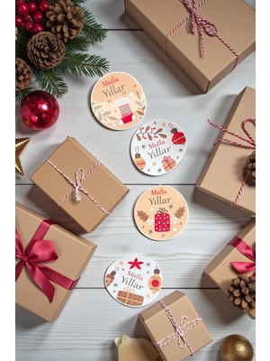 Birikiyedi Mutlu Yıllar /yılbaşı/sticker 4 cm 72 Adet - Yeni Yıl Yılbaşı Sticker Hediye Paketi Sticker