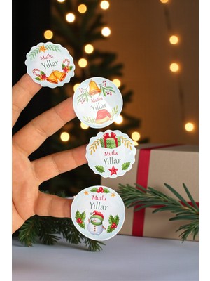 Birikiyedi Mutlı Yıllar /yılbaşı/sticker 4 cm 72 Adet - Yeni Yıl Yılbaşı Sticker Hediyelik