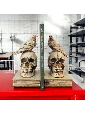İki Yedi Konsept Kuş Figürlü Kurukafa Kitap Tutucu – Dekoratif Kitap Stoperi Ev Ofis Hediyesi Gotik Tarz Obje