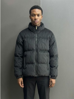 Erkek Kadife Şişme Mont Siyah