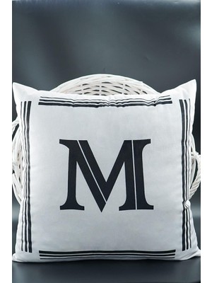 Storemax Harfli Kırlent Kılıfı Kadife 43X43 cm Çift Taraflı M Harfi Kedi Desenli Evlilik Teklifi Doğum Günü