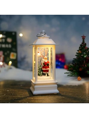 Es Dekor Noel Baba / Beyaz 1 Adet Noel Kare Rüzgar Işığı Elektronik Şamdan Lamba