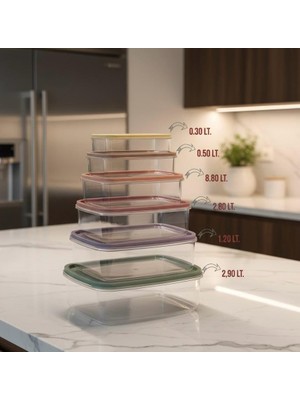 Storemax 6’lı Hava Geçirmez Saklama Kabı Seti – Sızdırmaz Kapaklı Şeffaf Plastik Kaplar – Meyve Sebze Gıda Saklama Kutuları – Buzdolabı ve Mutfak Düzenleyici