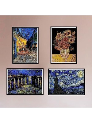 Storemax Scratch Art Tablo 4 Parça Vincent Van Gogh Çizik Gökkuşağı Kağıt Seti Yetişkinler ve Çocuklar Için, Kendin Yap Eskiz Kartı Gravür Zanaat Gece Görüşü Kazı Tahtası 4 Aletli - Kafe Terası, Ayçiçekleri,