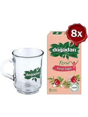 Storemax Doğadan Form Çay Kiraz Saplı 20'li x 8 ve Doğadan Cam Bardak Hediyeli
