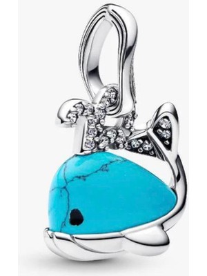 Lines Bijuteri S925 Ayar Gümüş Turkuaz Renkli Balina Sallantılı Charm Kolye Ucu