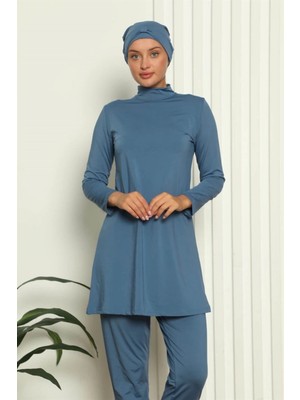 Moda Şahsenem Moda Tam Tesettür Likralı Mayo Indigo