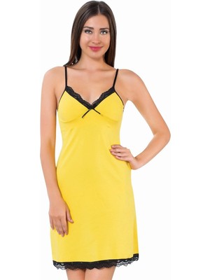 Moda Şahsenem Moda Ip Askılı Gecelik Sarı - Siyah