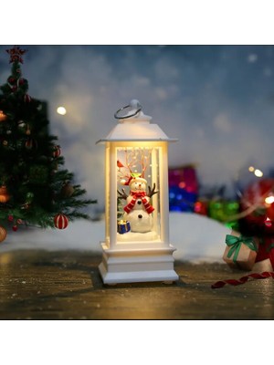 Es Dekor Küçük Kardan Adam / Beyaz Noel Kare Rüzgar Işığı Elektronik Şamdan Lamba