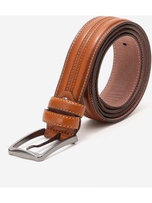 Dericlub Hakiki Deri 3.5 cm Dikişli Erkek Klasik Kemer 517 Taba