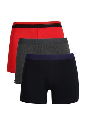 Moda Şahsenem Moda Erkek Penye 3'lü Boxer Kırmızı-Füme-Lacivert