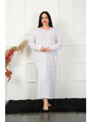 Moda Şahsenem Moda Büyük Beden Uzun Kol Beyaz Anne Gecelik