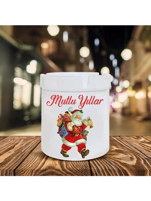 Yılbaşı Noel Temalı Baskılı Seramik Şık Küllük