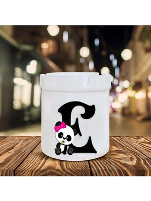 Panda Desenli E Harfi Baskılı Seramik Şık Küllük