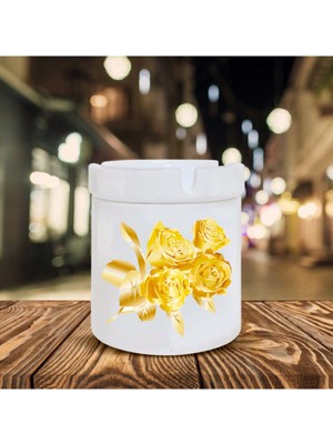 Renkli Gül Desenli Seramik Küllük, Şık ve Zarif Dekorasyon Parçası