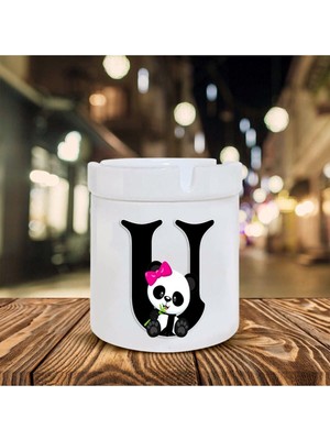 Panda Desenli U Harfi Baskılı Seramik Şık Küllük