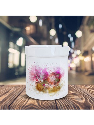 Renkli Çiçekli Bisiklet Baskılı Küllük Kül Tablası 2329076