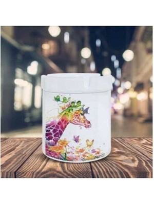 Renkli Kelebekli Zürafa Baskılı Küllük Kül Tablası