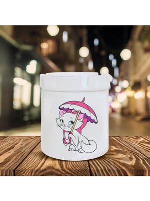Şemsiyeli Kedi Baskılı Seramik Şık Küllük