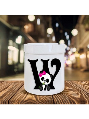 Panda Desenli W Harfi Baskılı Seramik Şık Küllük