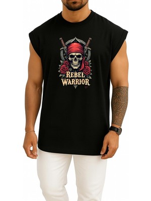 Bahriyeli Collection Oversize Rebel Warrior Skull Göğüs Baskılı Atlet