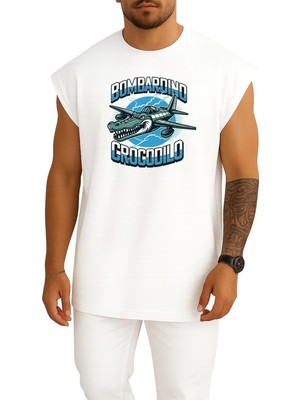 Bahriyeli Collection Oversize Bombardino Crocodilo Göğüs Baskılı Atlet