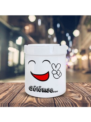 Gülümseyen Yüz Emojisi Baskılı Seramik Küllük Kül TABLASI-302178
