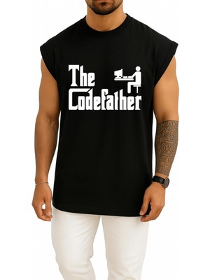 Bahriyeli Collection Oversize The Codefather - Bilgisayar Programcısı Göğüs Baskılı Atlet