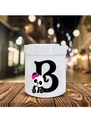 Panda Desenli B Harfi Baskılı Seramik Şık Küllük