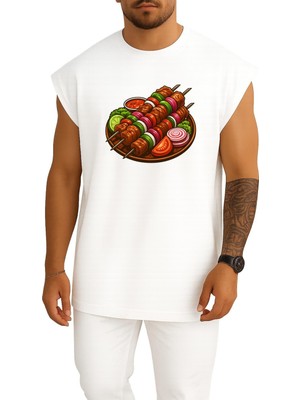 Bahriyeli Collection Oversize Çöp Şiş Tavuk Şiş Izgara Göğüs Baskılı Atlet