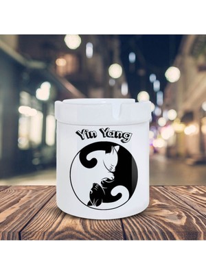 Yin Yang Denge Sembolü Baskılı Küllük Seramik Kül TABLASI-17642