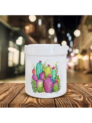 Kaktüs Temalı Seramik Şık Küllük