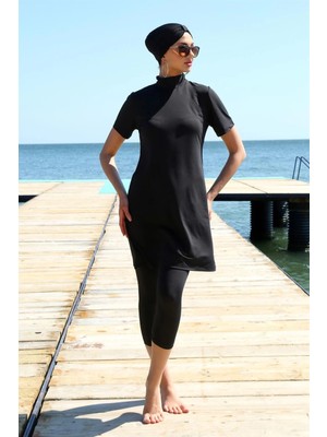 Moda Şahsenem Moda Kısa Kol Siyah Yarım Tesettür Mayo