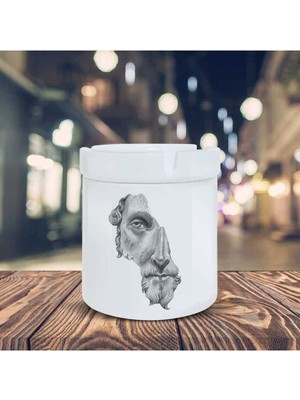 Çizimsel Küllük Yarım Yüzlü Heykel Baskılı Kül Tablası KL-208