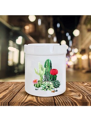 Kaktüs Baskılı Seramik Şık Küllük
