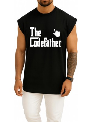 Bahriyeli Collection Oversize The Codefather - Bilgisayar Programcısı Göğüs Baskılı Atlet