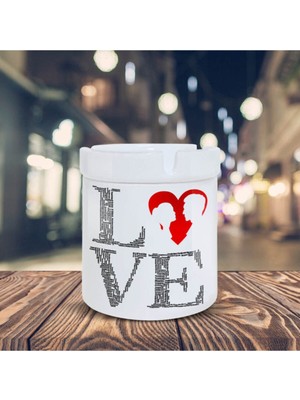 Love Yazılı Romantik Çift Baskılı Küllük