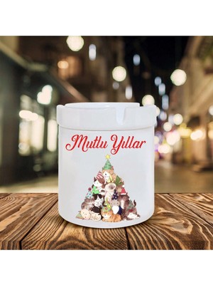 Yılbaşı Noel Temalı Baskılı Seramik Şık Küllük