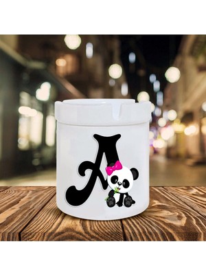 Panda Desenli A Harfi Baskılı Seramik Küllük