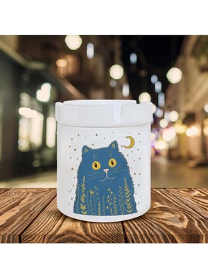 Kedi ve Hilal Baskılı Seramik Küllük