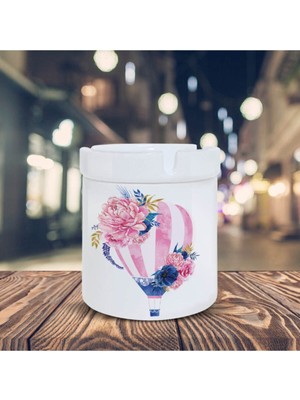 Kokusuz Sigara Küllüğü - Kokusuz Kül Tablası - Doğart Sanat Çiçekli Uçan Balon Baskılı Kül Tablası