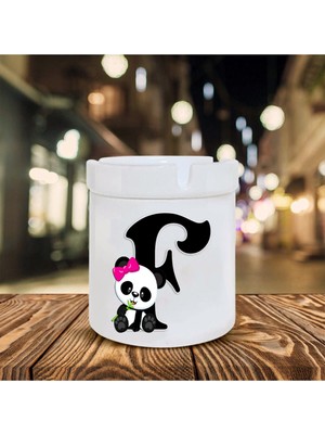 Panda Desenli F Harfi Baskılı Seramik Küllük