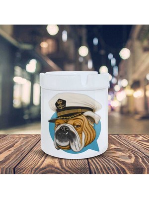 Kaptan Buldog Köpek Baskılı Küllük Seramik Kül TABLASI-2541