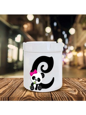 Panda Desenli C Harfi Baskılı Seramik Şık Küllük