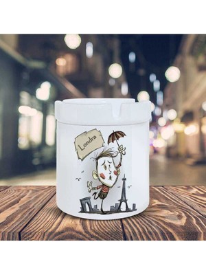 Londrada Şemsiyeli Adam Baskılı Küllük Seramik Kül TABLASI-201