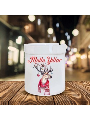 Yılbaşı Noel Temalı Baskılı Seramik Şık Küllük