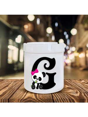 Panda Desenli G Harfi Baskılı Seramik Şık Küllük