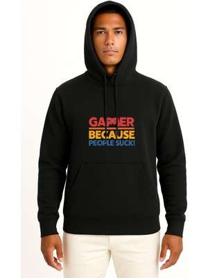 Bahriyeli Collection Kapüşonlu Oyuncuyum Çünkü Insanlar Berbat Göğüs Baskılı Unisex Sweatshirt