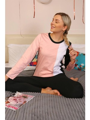 Moda Şahsenem Moda Kadın Uzun Kol Penye Pijama Takım Somon